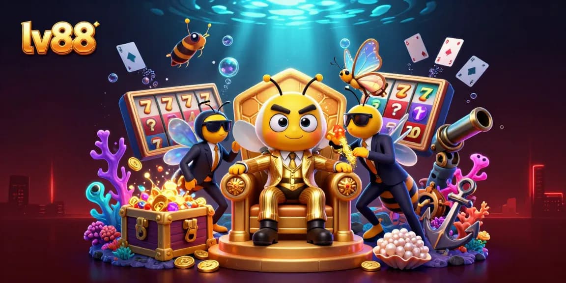Experience the excitement of lv88 with dynamic slot reels, surrounded by vibrant casino elements and characters.