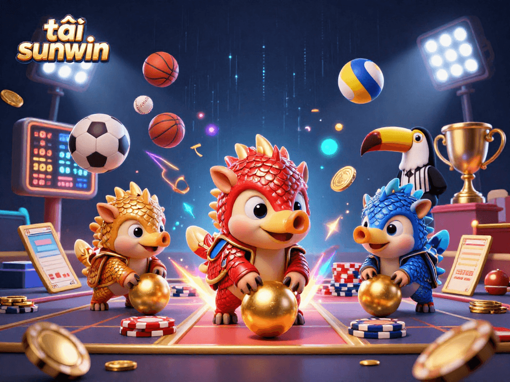 Engage with tải sunwin by enjoying a dynamic 3D rivalry between cartoon pangolins in a casino scene.