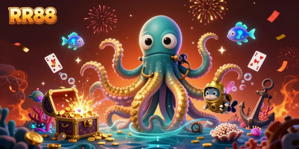 Experience the thrill of RR88 with diverse games and vibrant graphics in a stunning underwater scene.