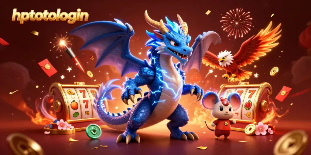 Experience the excitement of hptotologin with a vibrant 3D illustration featuring dynamic casino elements and characters.