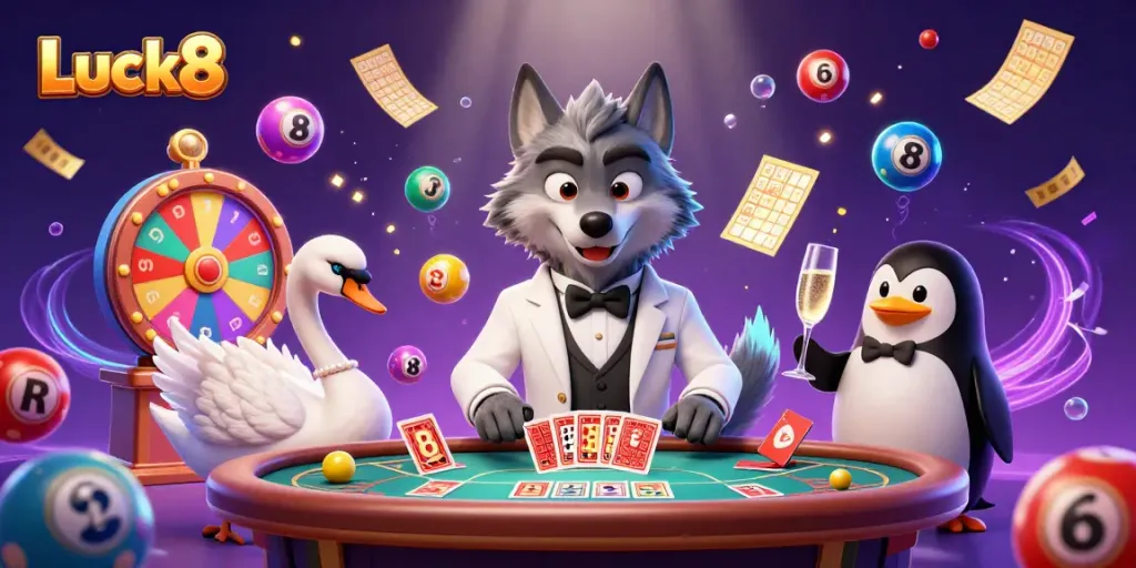 Engage in thrilling baccarat with Luck8 featuring vibrant characters and dynamic gaming elements.