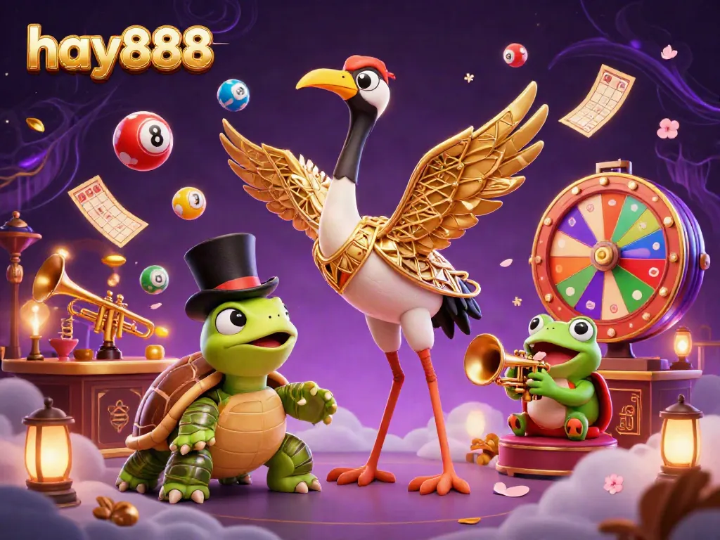 Experience the excitement of hay888 with vibrant lottery elements and lively characters in a casino atmosphere.
