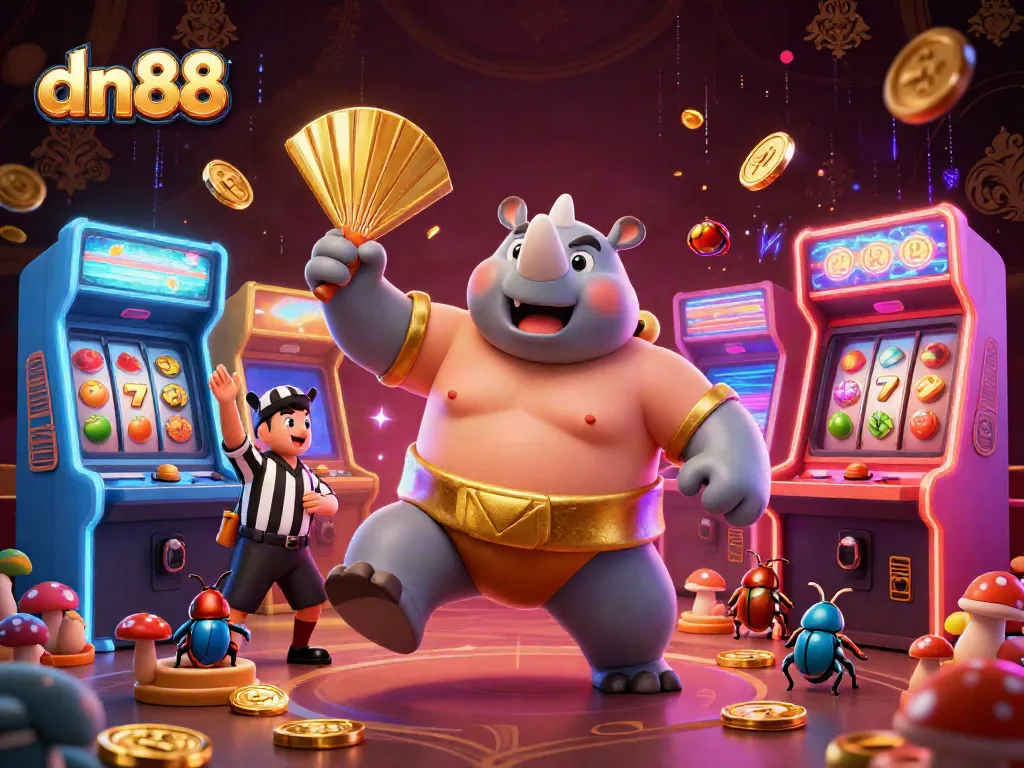 Experience an electrifying casino scene with dn88 featuring lively beetles and colorful slot elements.
