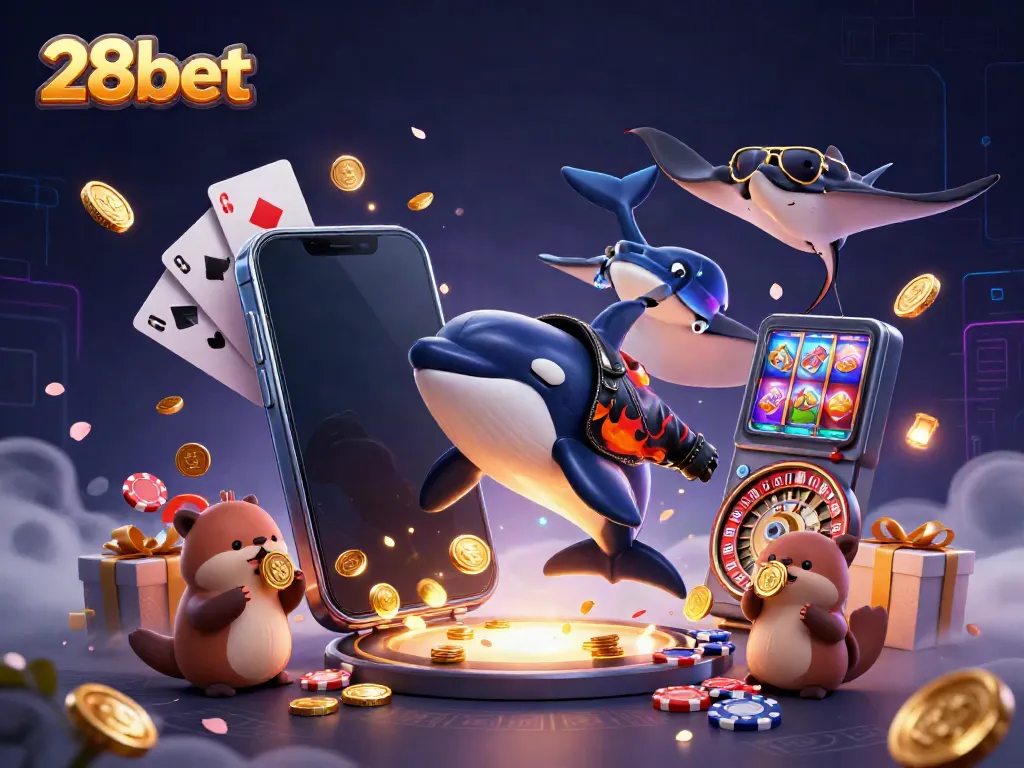 Experience thrilling gaming excitement with 28bet featuring underwater characters and vibrant casino elements.