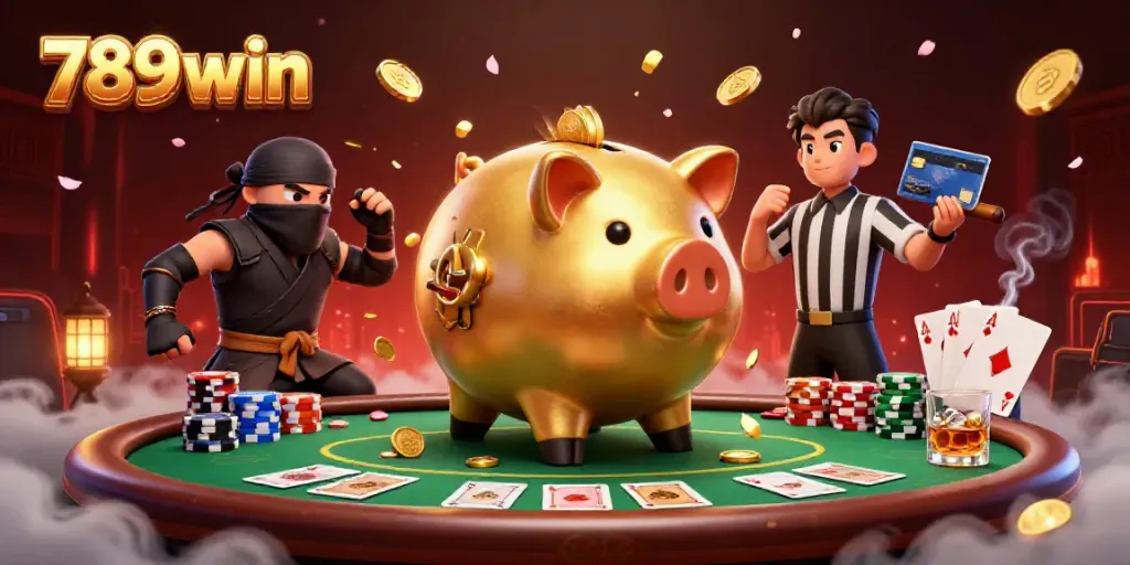 Engage with the vibrant 789win casino scene featuring dynamic characters and poker elements.