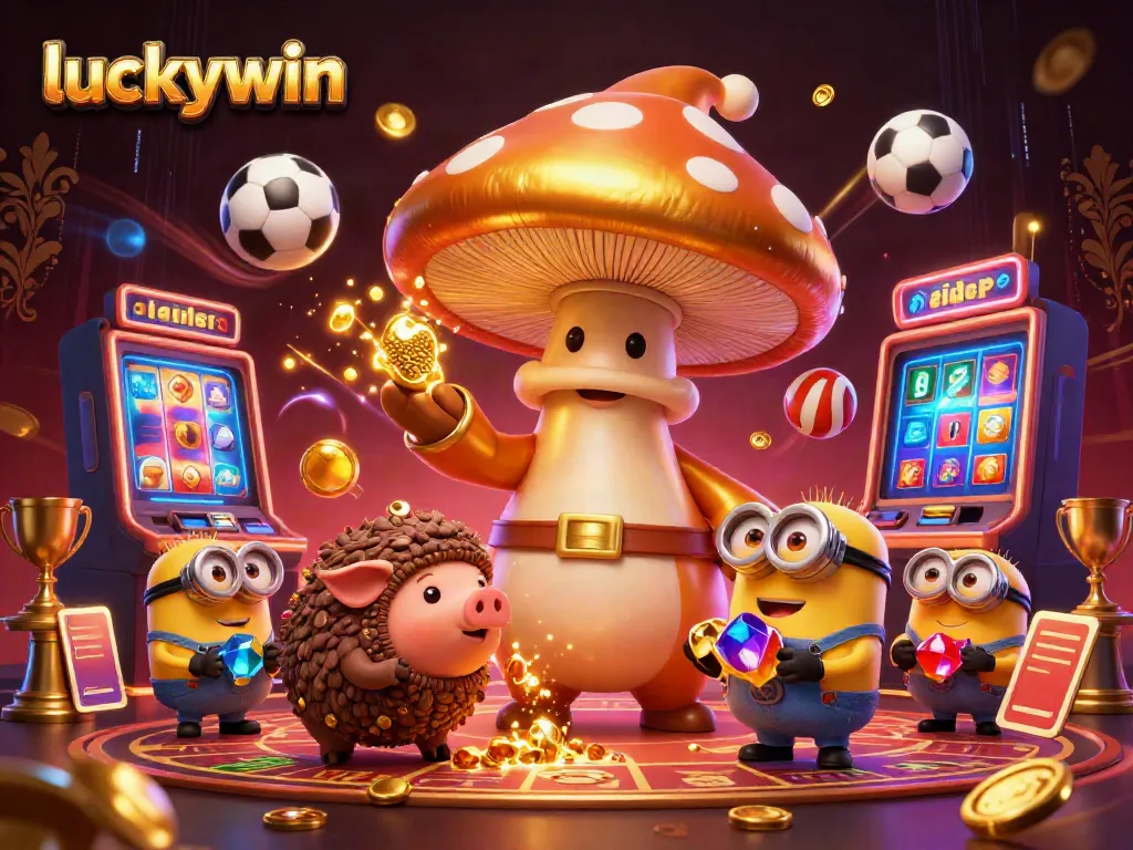 Play at luckywin with a magical golden mushroom wizard, treasures, and dynamic gambling elements.