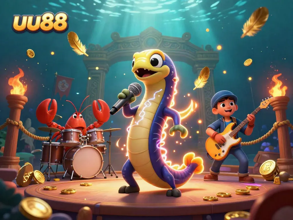 Experience exhilarating underwater casino action with uu88's lively electric eel DJ and dynamic band members.