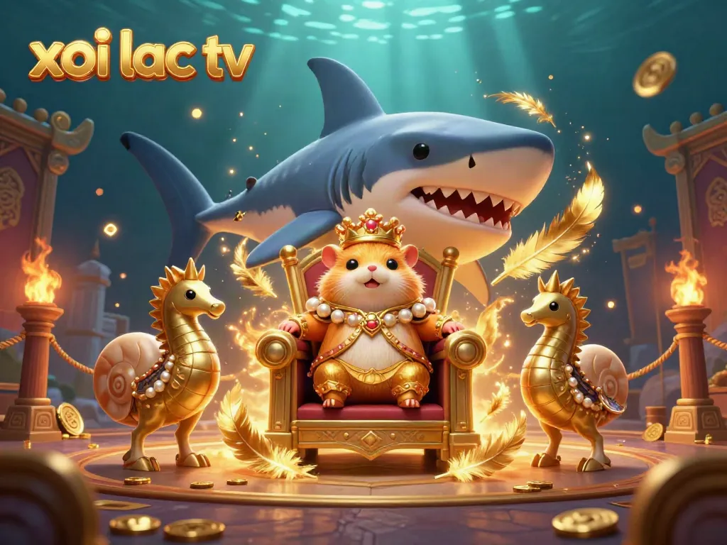 Bet on xoi lac tv with a fierce hamster king on a mighty throne, surrounded by seahorse guards.