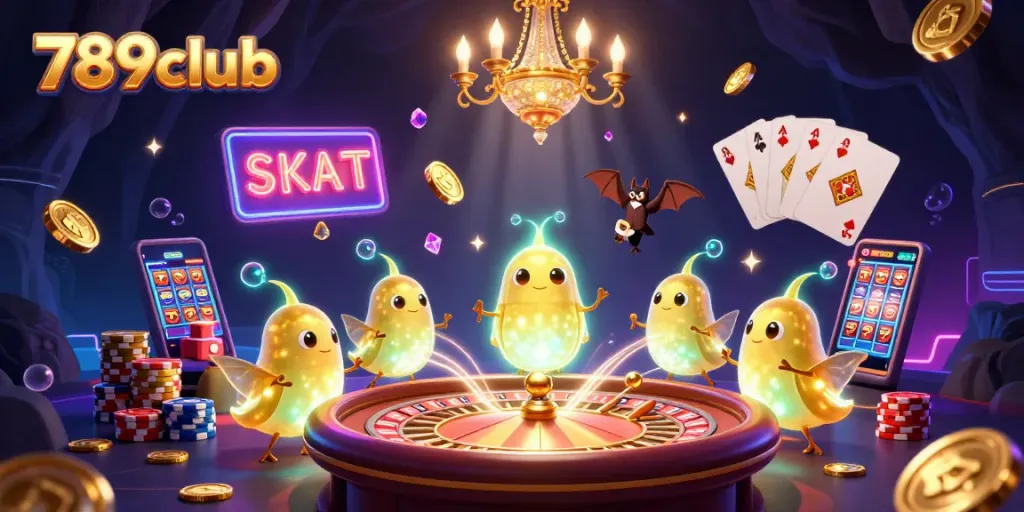 Experience the excitement of 789club with lively glowworms illuminating a vibrant cave casino scene.