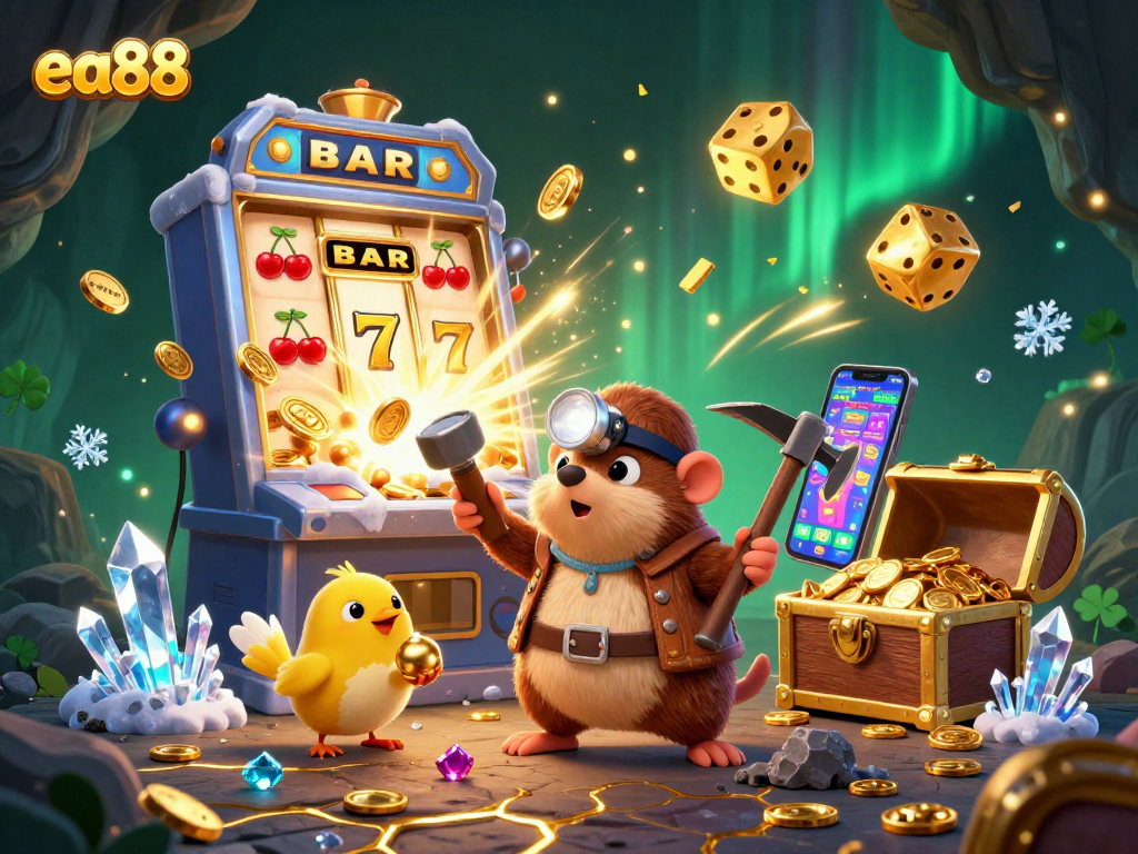 Experience excitement at ea88 with vibrant jackpots, an adventurous mole, and glowing treasures