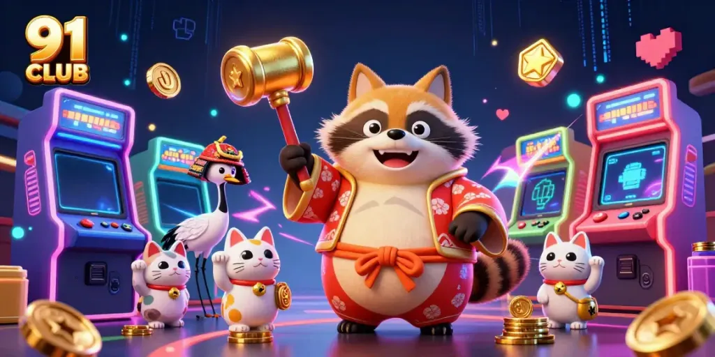 Play exciting games at 91 CLUB with cheerful characters and vibrant casino elements.