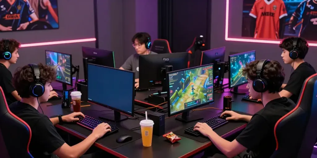 Engaged gamers at dynamic gaming studio embracing kilat 404 experience.