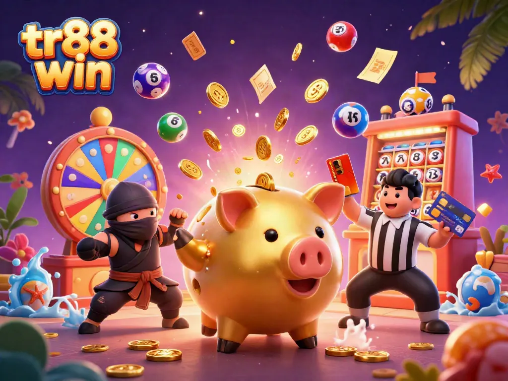 Engage in thrilling gaming action with tr88 win featuring lively characters and casino elements.