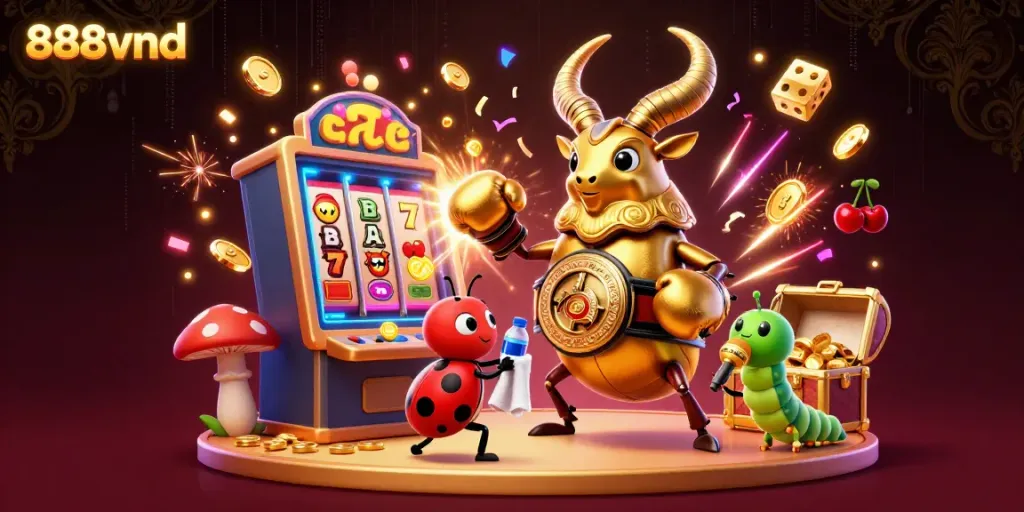 Experience the thrill of 888vnd with a vibrant 3D depiction of a jackpot celebration scene.