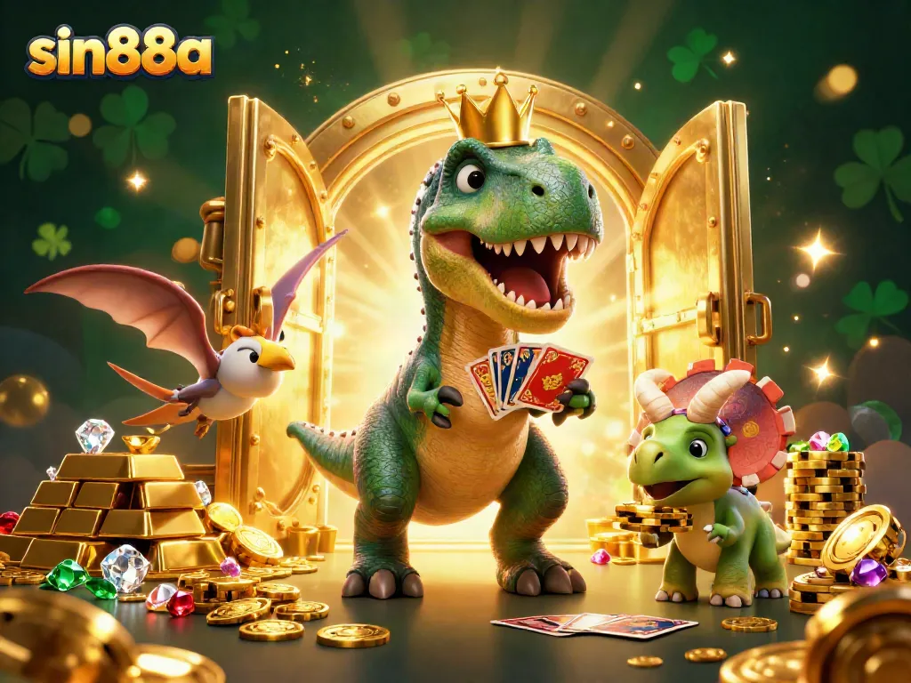 Try your luck with sin88a as a friendly T-Rex plays cards and a baby triceratops stacks chips!