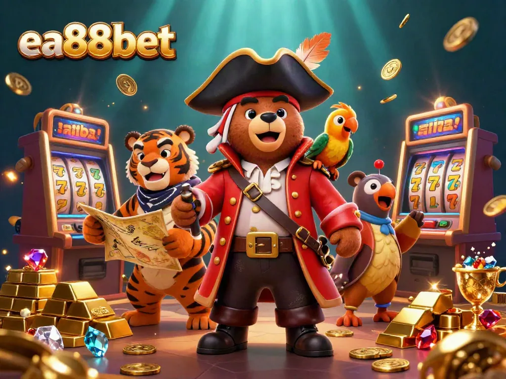 Win big with ea88bet in this vibrant casino-themed adventure illustration.