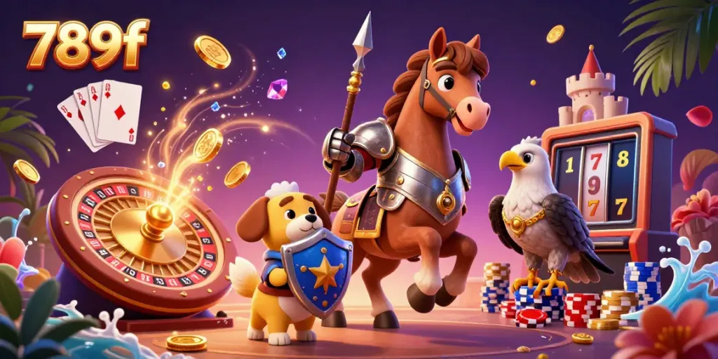 Experience thrilling gameplay with 789f's animated casino scene featuring knights and treasure.