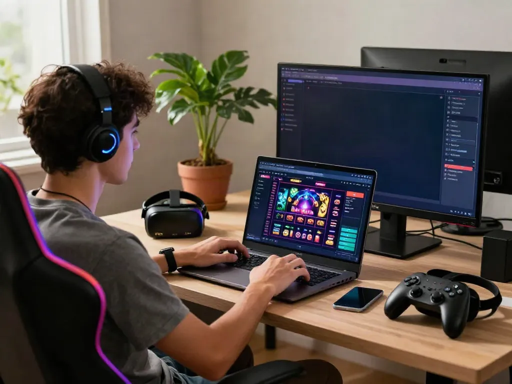 Engaging with the DA88 online gaming platform in a vibrant setup.