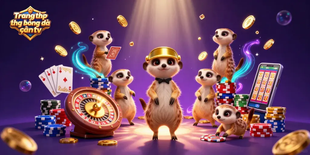 Betting excitement at Trang phát trực tiếp bóng đá gà vàng tv with meerkats in a lively casino scene.