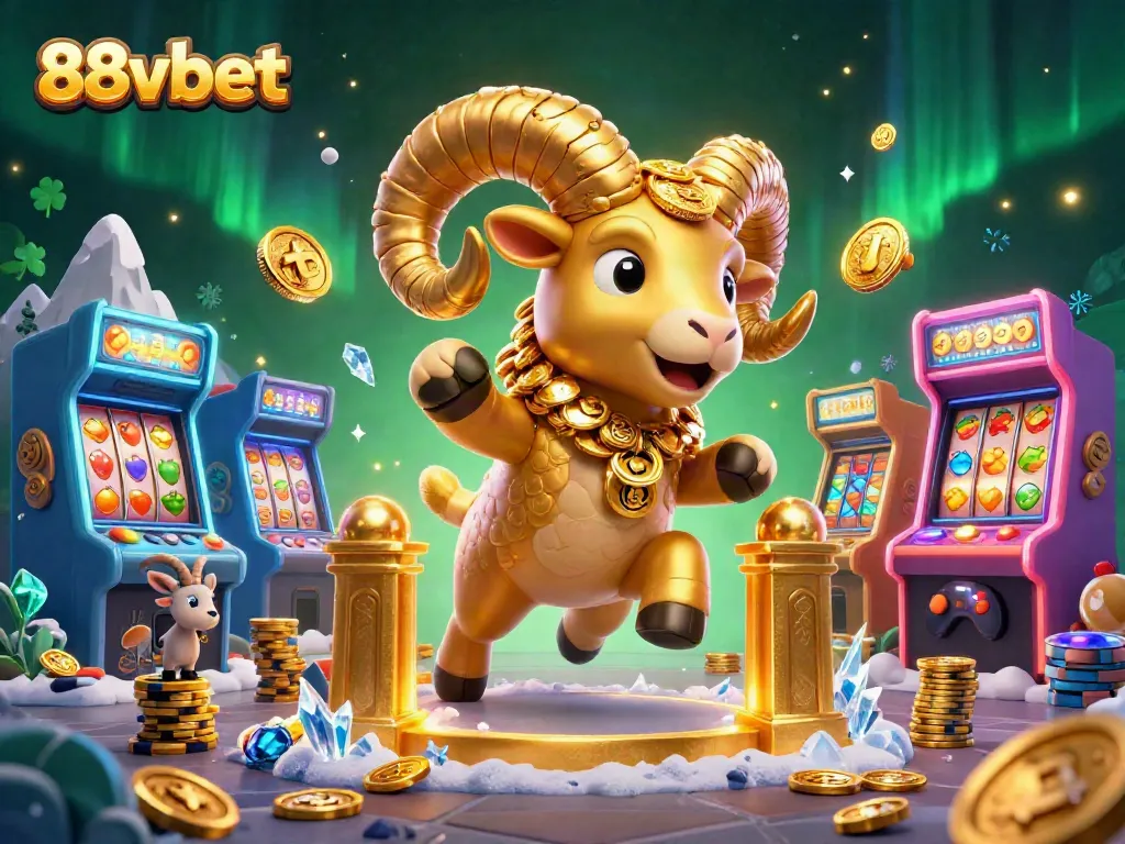 Engage with 88vbet's thrilling casino experience alongside a charging golden ram at a jackpot.