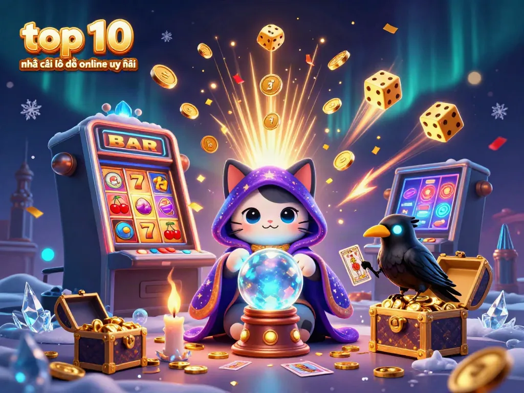 Experience the magic of top 10 nhà cái lô đề online uy tín with a mystical cat and tarot raven.