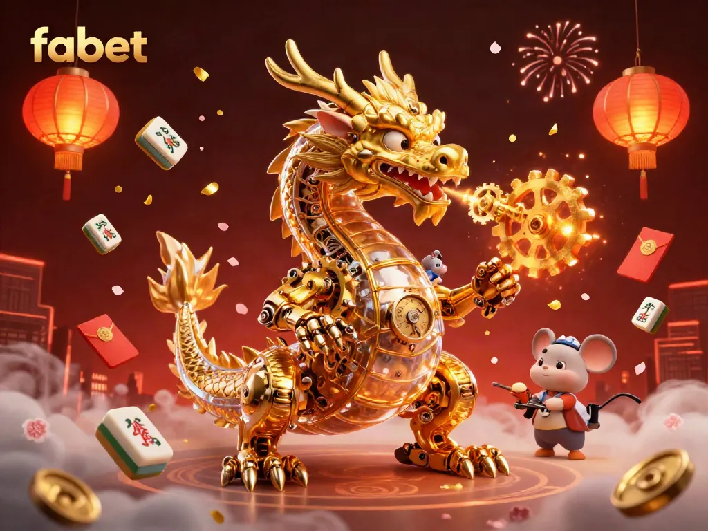 Experience the excitement of fabet with a vibrant 3D dragon and casino elements, showcasing exhilaration in gambling.