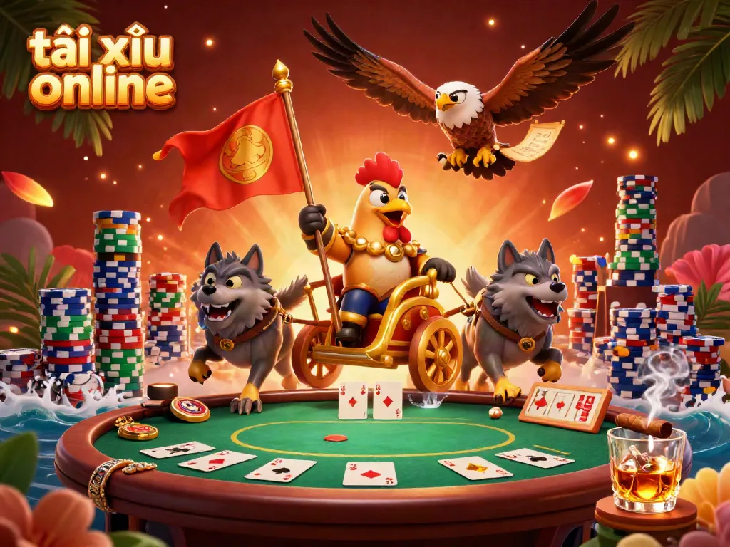 Experience the thrill of tài xỉu online with a captivating 3D casino illustration showcasing dynamic game elements.