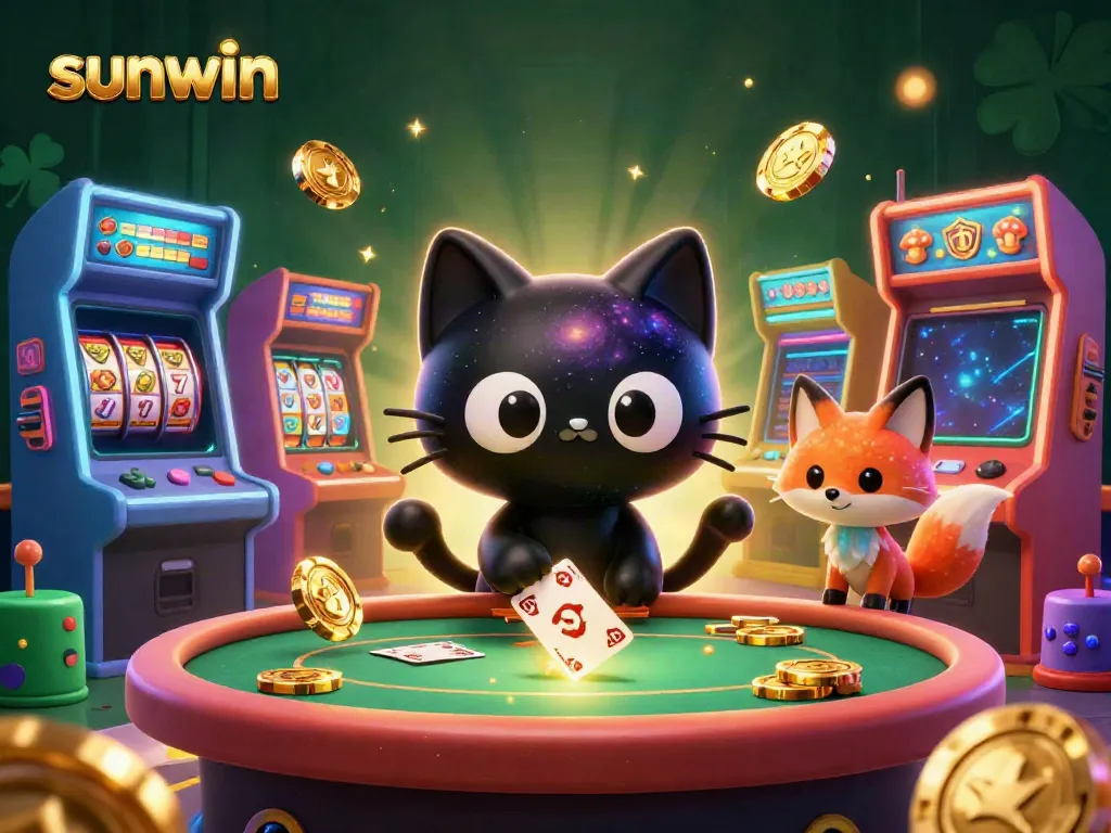 Capture winning spirit in the cosmic casino with sunwin's vibrant cat character pulling in chips.