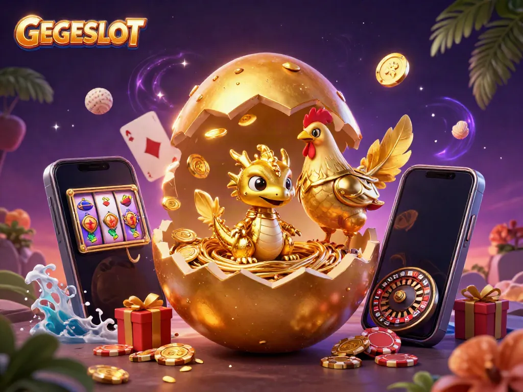 Experience GEGESLOT with a golden dragon and immersive casino elements
