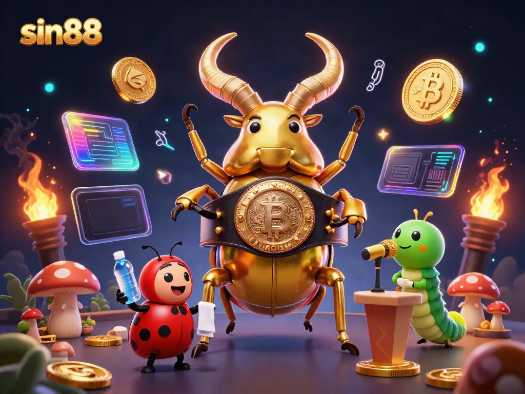 Experience thrilling moments at sin88 with a dynamic 3D casino scene featuring characters and crypto elements.