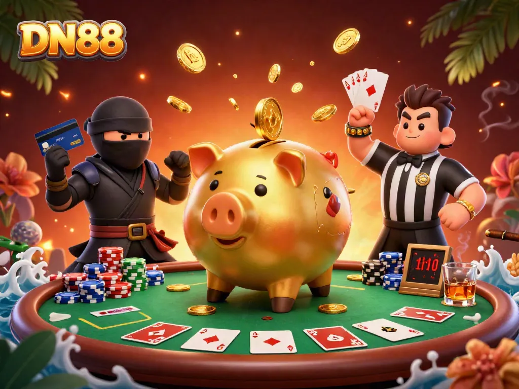 Experience DN88’s exciting casino atmosphere with vibrant characters and dynamic gaming elements.