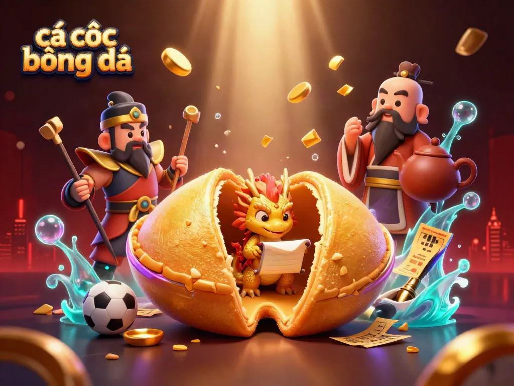 Engage in cá cược bóng đá with a vibrant 3D cartoon scene featuring fortune cookie and charming characters.