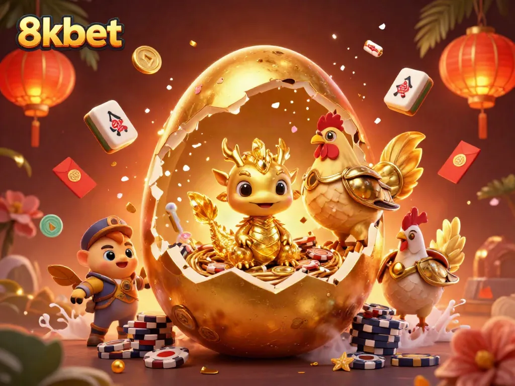 Experience excitement with 8xbet in this vibrant illustration of a golden dragon guarding poker chips.