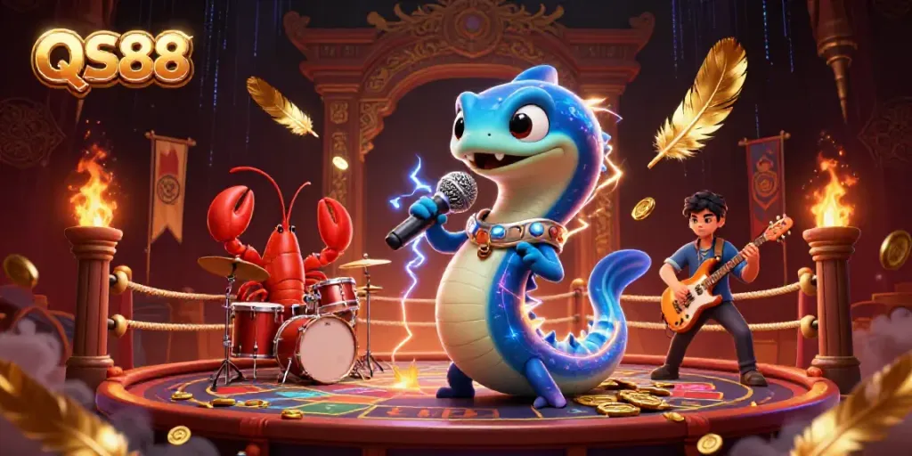 Experience the vibrant energy of QS88 with an electric eel DJ and band in an underwater casino.