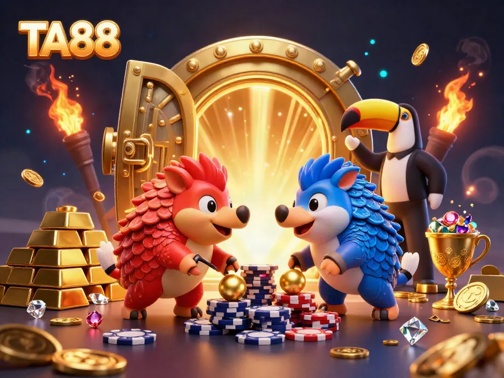 Join the exciting TA88 gaming experience with vibrant pangolins bowling among gold at a casino!