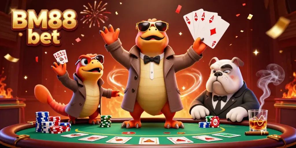 Experience the excitement of BM88 bet with animated raptors in a casino scene.