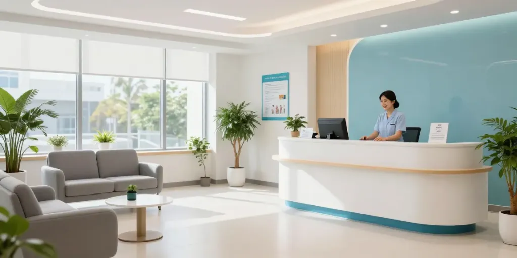 Link slot healthcare services in a modern clinic environment with patient care focus.