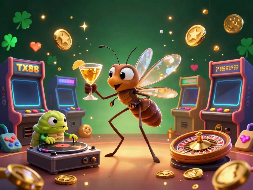 Experience the vibrant casino atmosphere with TX88's unique characters and engaging gaming elements, showcasing a lively scene of entertainment.