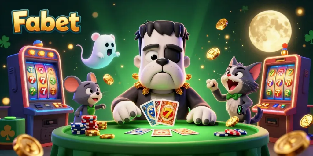 Experience the excitement of Fabet with vibrant gaming characters and dynamic casino elements.