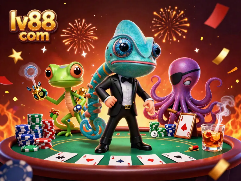 Engage with the vibrant atmosphere of lv88 com as characters interact at a poker table.