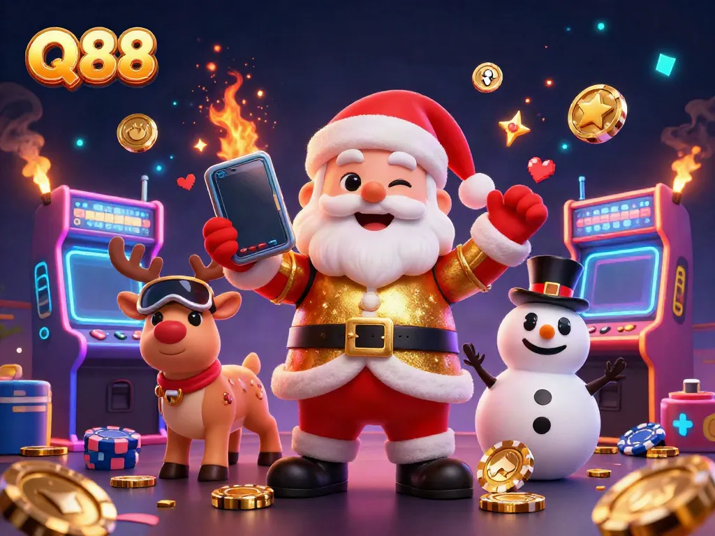 Engage in thrilling Q88 gaming experiences with interactive characters and vibrant casino elements.