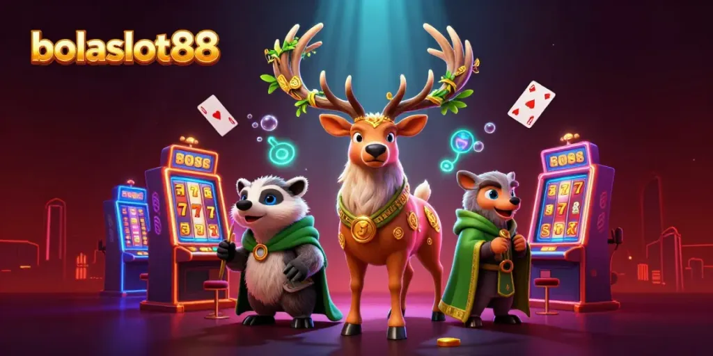 Experience the excitement of bolaslot88 with stunning illustrations featuring rich casino elements and vibrant characters.