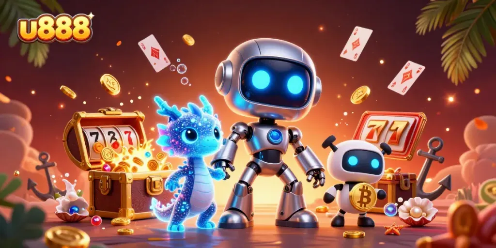 Engage in thrilling gaming action with U888's immersive casino experience featuring vibrant characters and elements that captivate players.