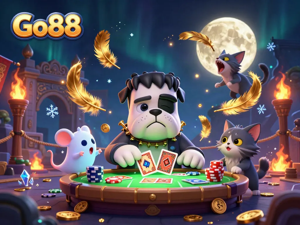 Experience the excitement of Go88 with a vibrant 3D illustration of gaming characters and casino elements.