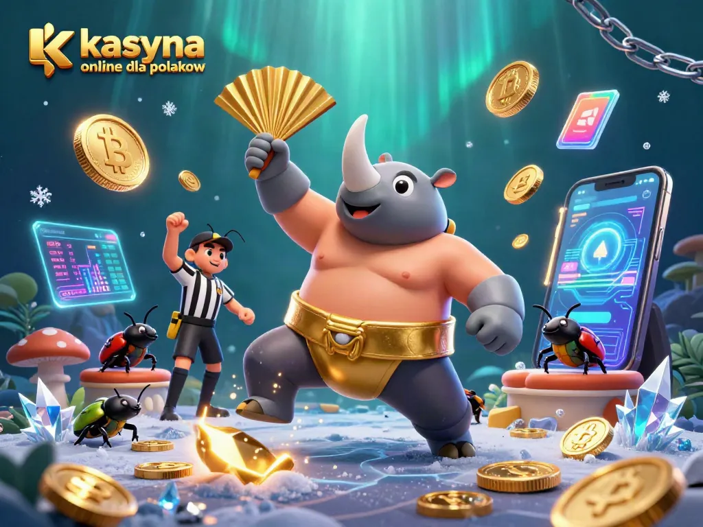 Engage with kasyna online dla polakow featuring a 3D illustration of a beetle sumo champion amidst vibrant casino elements.