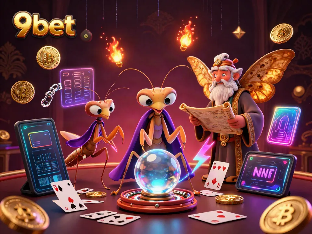 Experience the thrills of live casino games with 9bet illustrated in a vibrant, detailed scene.