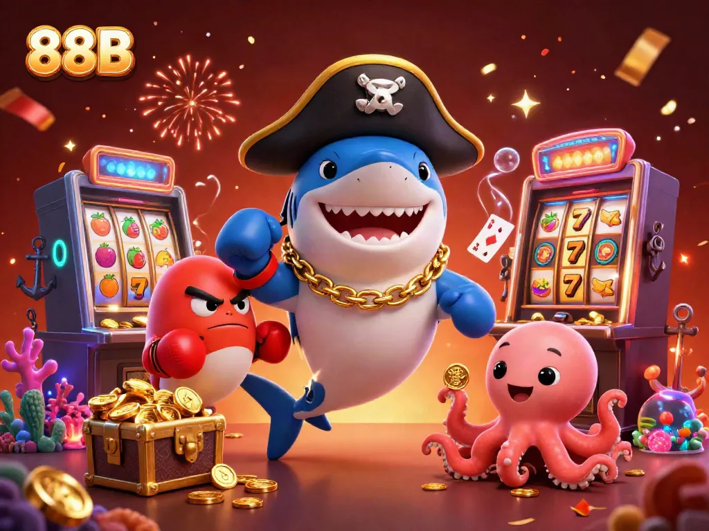 Engage with the thrilling world of 88B casino through this vibrant scene of pirates and treasures.