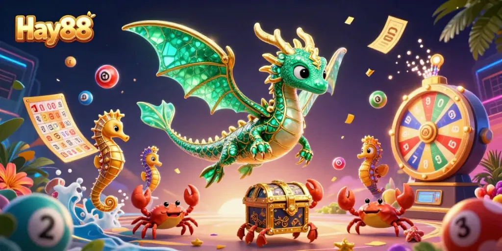 Experience exciting gaming adventures at Hay88 with vibrant lottery and casino elements!