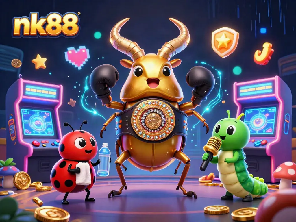 Engage in thrilling gameplay with nk88's vibrant 3D digital casino illustration featuring dynamic characters.