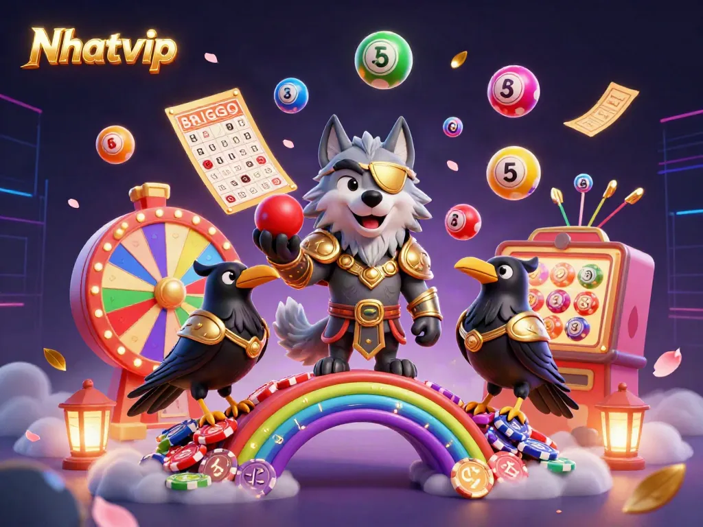 Nhatvip engages players with exciting lottery themed visuals, featuring vibrant balls and dynamic prize elements.